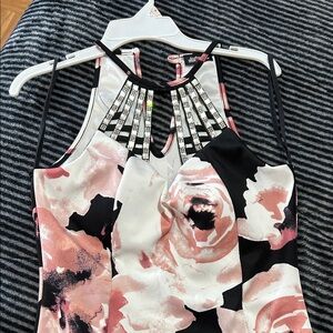 Floral Strappy Dress with Beaded Neckline